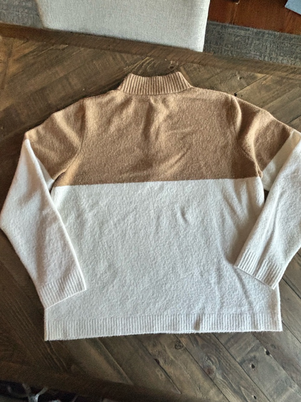 J. Crew Women’s Color block Camel and White Half-Zip - Picture 3 of 5